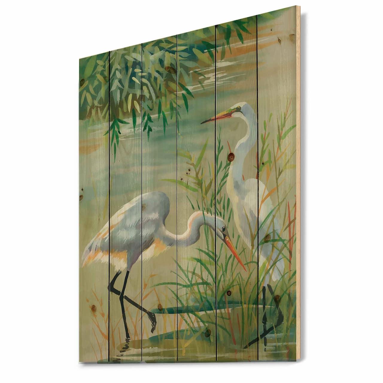 Designart - Heron Birds I - Traditional Print on Natural Pine Wood